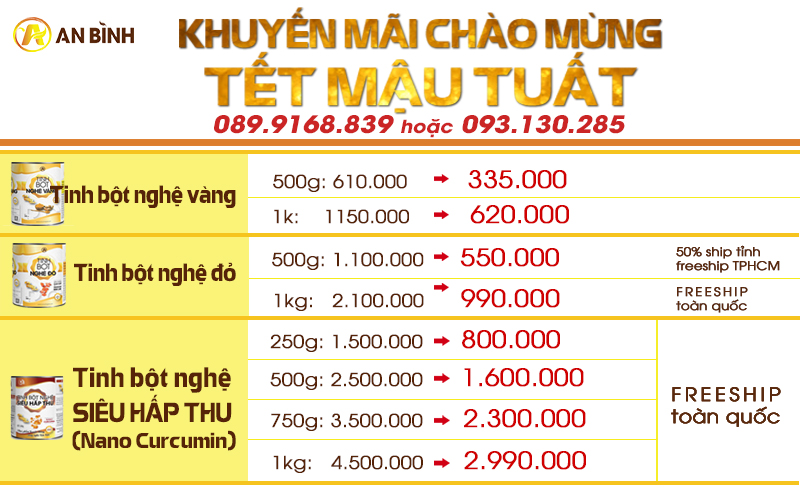 Khuyến mãi tết của tinh bột nghệ an bình